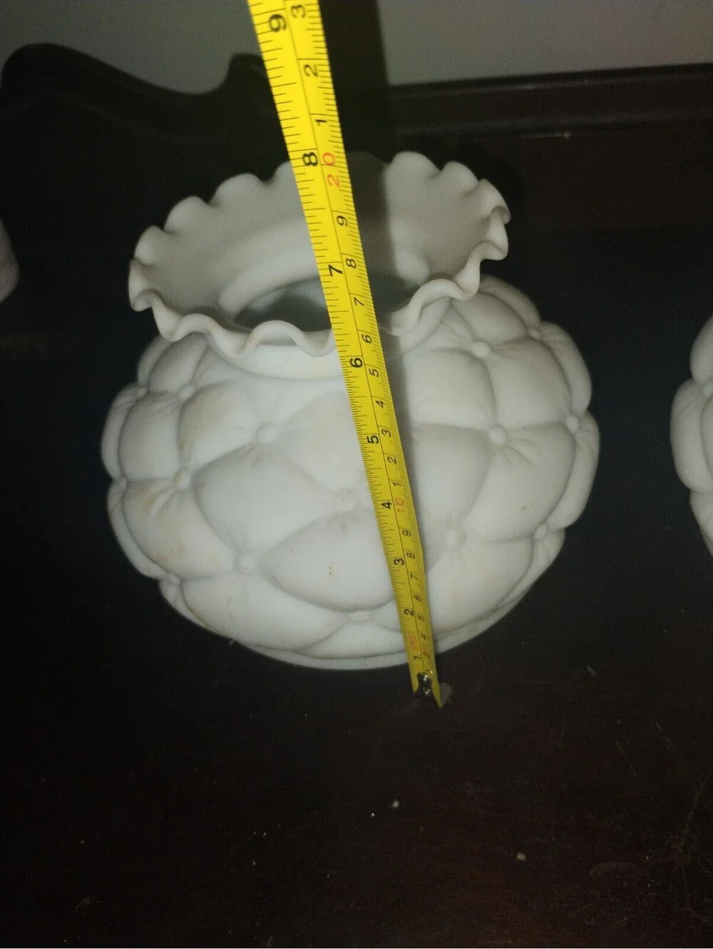 Vintage Milk Glass Lamp Shades Pair Quilted Diamond Pattern Ruffled Edge 2pc